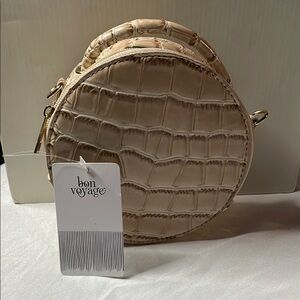 Cream Croc-Embossed Round Bag